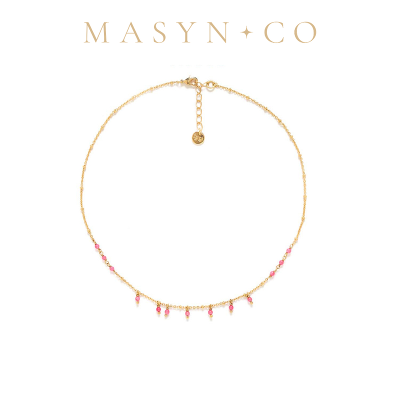 MASYN Parisian Elegance Rena Pink Agate Beaded Necklace · Brass & Natural Agate Adjustable Necklace (Pink)