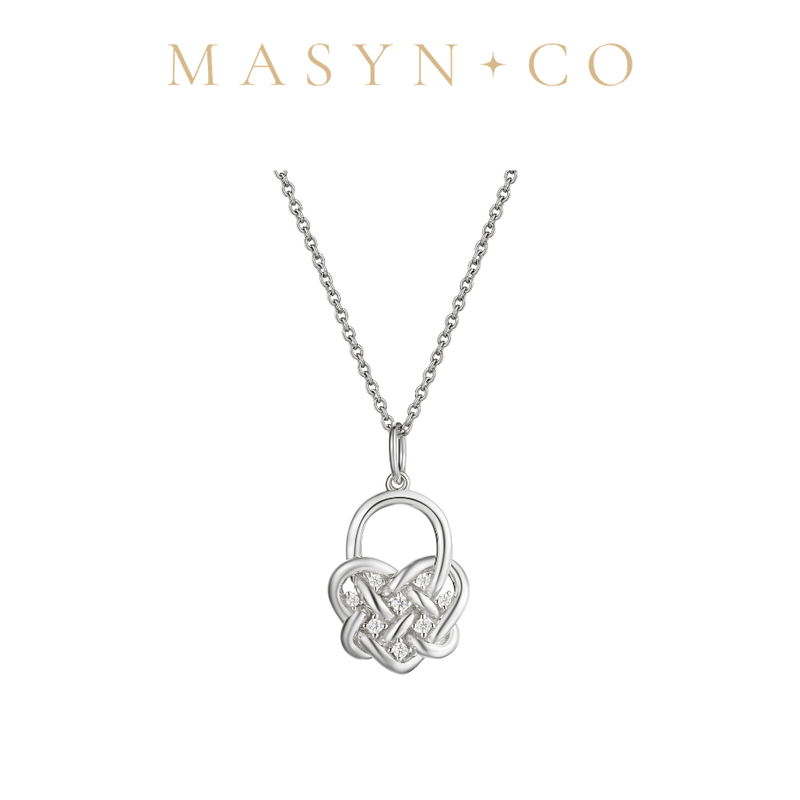 MASYN Love Knot Necklace · S925 Sterling Silver Cubic Zirconia Adjustable Pendant Necklace (Silver)